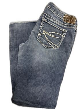 Aiko Women's Medium Blue Straight-Leg Jeans with White Pocket Stitching